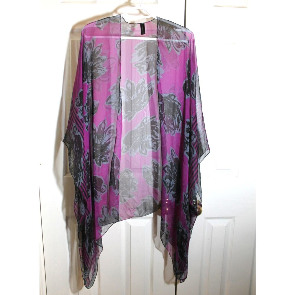 Lane Bryant Purple & Black Floral Print Chiffon Open Front Swim Cover One Size